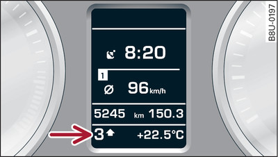 Sdružené přístroje: ukazatel řazení v režimu Tiptronic